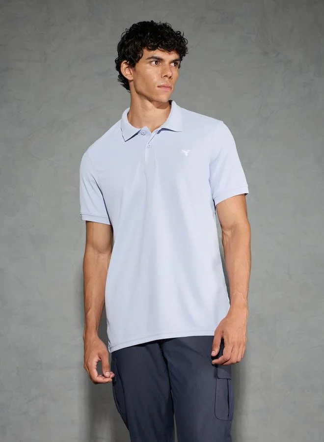 Technosport Technosport Men Light Blue Solid Slim Fit Polo