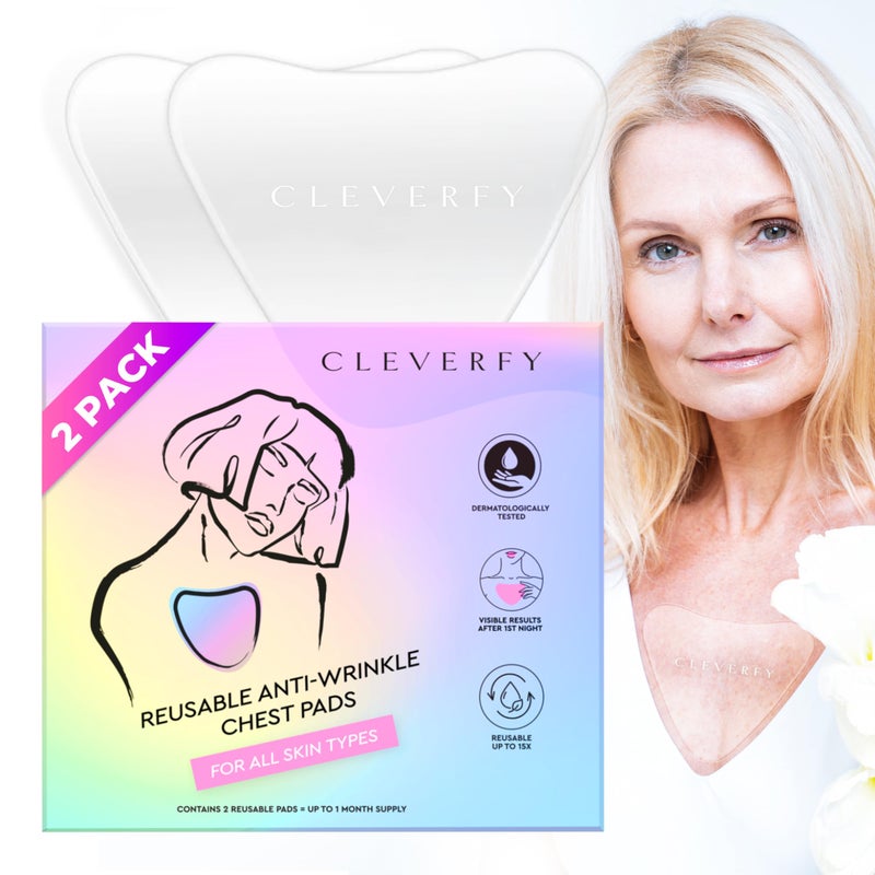 لصقات تجاعيد الصدر السيليكونية من Cleverfy 2 عبوة على شكل V قابلة لإعادة الاستخدام مضادة للتجاعيد