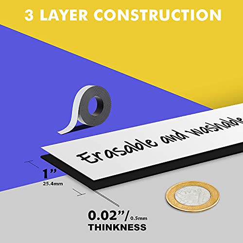 LLPT Dry Erase Magnetic Label Strips 1” x 26 Ft Blank Writable Magnet Roll Labels Reusable Cutable for Refrigerator Shelf Whiteboard Toolbox Craft and Other Metallic Surfaces White (DMS126) - Image 5