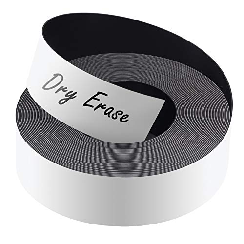 LLPT Dry Erase Magnetic Label Strips 1” x 26 Ft Blank Writable Magnet Roll Labels Reusable Cutable for Refrigerator Shelf Whiteboard Toolbox Craft and Other Metallic Surfaces White (DMS126) - Image 1