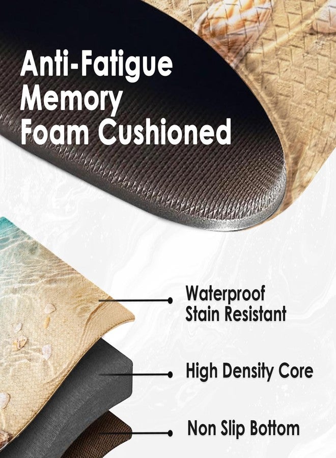 Nesphy Anti-Fatigue Beach Kitchen Rug Set of 2 Cushioned Seashell Rug Mat for Floor, Summer Standing Waterproof Non-Slip Mat PVC Ergonomic Comfort Foam Decor for Kitchen - Image 3