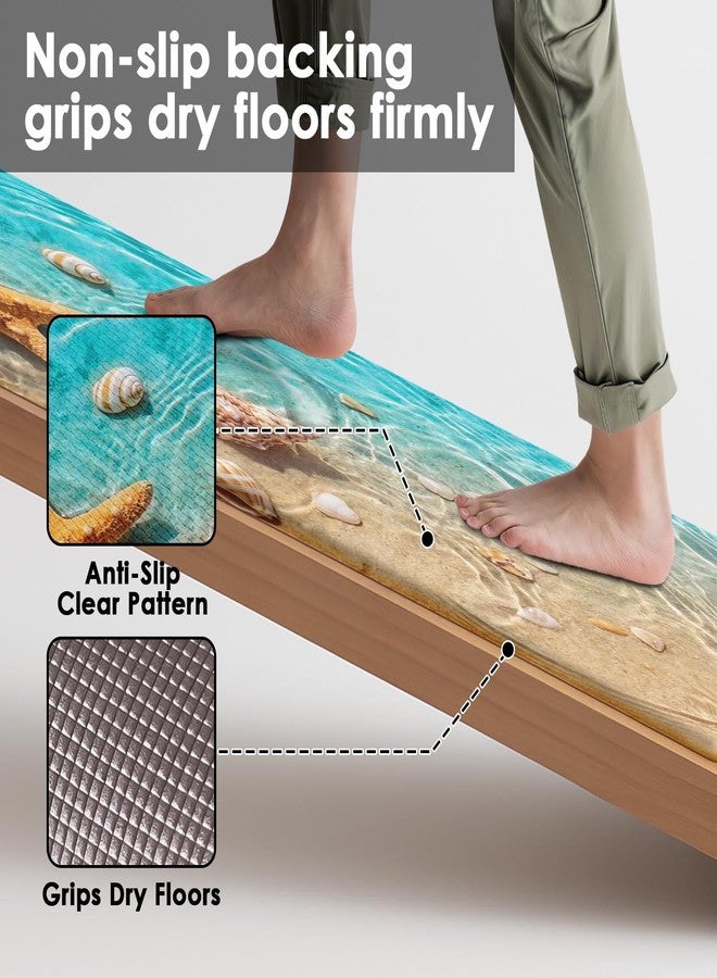 Nesphy Anti-Fatigue Beach Kitchen Rug Set of 2 Cushioned Seashell Rug Mat for Floor, Summer Standing Waterproof Non-Slip Mat PVC Ergonomic Comfort Foam Decor for Kitchen - Image 4