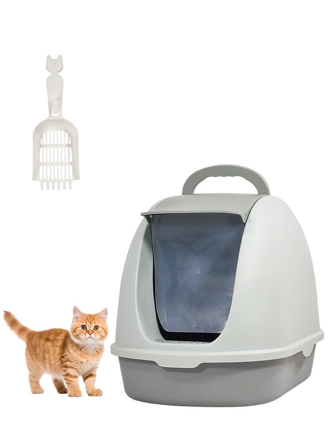 Cat toilet, Portable cat litter box with plastic scoop, Fully enclosed, Easy clean, Suitable for indoor & outdoor, odor control, Front flip cover entrance (Green) 38 cm Length
