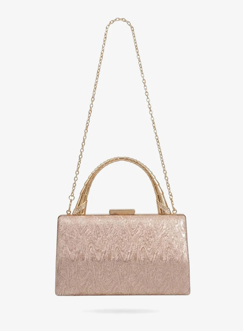 Viny Viny Women's Shimmer Evening Clutch Bag | Elegant Party Handbag with Articulated Metal Handle & Crystal Clasp | Wedding Bridal Purse | Formal Minaudiere for Weddings, Parties, Prom, Cocktail, Engagement, Eid & Special Occasions – Gold, Silver, Champagne