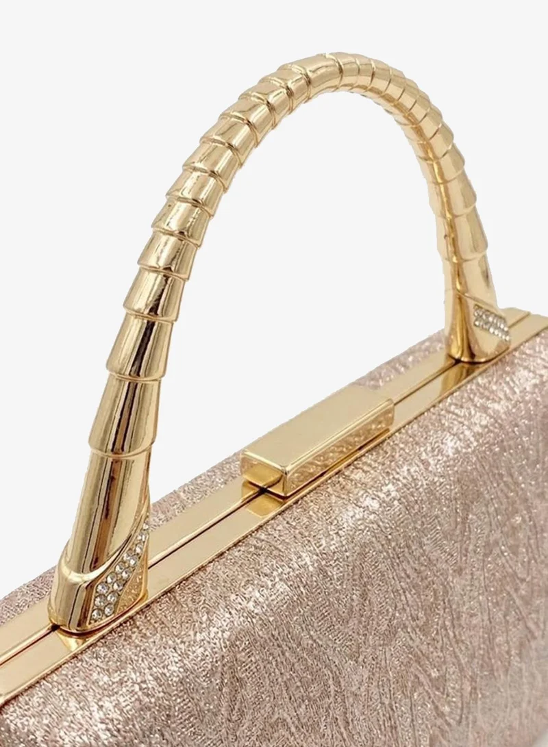 Viny Champagne Viny Women's Shimmer Evening Clutch Bag | Elegant Party Handbag with Articulated Metal Handle & Crystal Clasp | Wedding Bridal Purse | Formal Minaudiere for Weddings, Parties, Prom, Cocktail, Engagement, Eid & Special Occasions – Gold, Silver, Champagne for Women | Best Price UAE