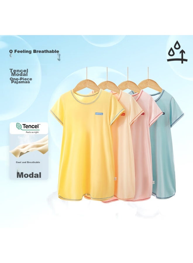 SHANBAOMAY Shangbaomei Summer Children's Bathrobe, Lenzing Modal Baby Pajamas, Home Wear, Boys And Girls Sleeping Bag, Cream Apricot, Size 120 - Image 1