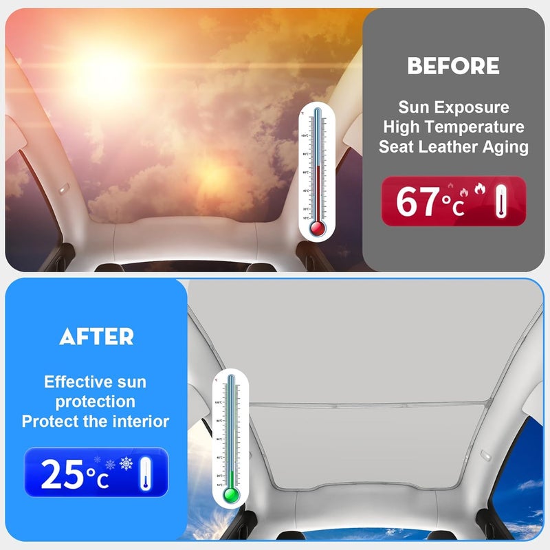 KUNIST Roof Sunshade for 2026 Tesla Model Y Juniper, Upgraded [Sag-Free] Sunroof Shade Roof Sun Shades for 2025-2026 New Model Y Juniper Accessories [Heat Insulation/Reflection] 16Pcs Clips - Image 4