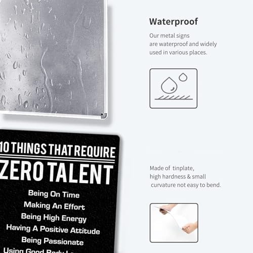 Fmcmly 10 Things That Require Zero Talent Metal poster Inspirational Tin Sign for Teen Bedroom Decor Home Office Bedroom Classroom Cafes Motivational Wall Decor 8x12 Inch - Image 3