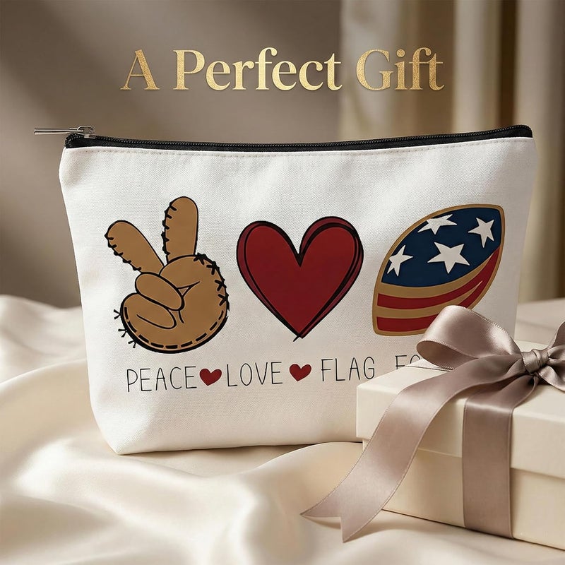 JILLICK Peace Love Flag Football Makeup Bag - Canvas Zipper Cosmetic Pouch with USA Print, Organizer Case for Game Day Essentials, Makeup Pens Toiletries, Travel Carry - Image 5