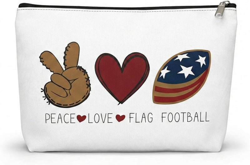 JILLICK Peace Love Flag Football Makeup Bag - Canvas Zipper Cosmetic Pouch with USA Print, Organizer Case for Game Day Essentials, Makeup Pens Toiletries, Travel Carry - Image 1