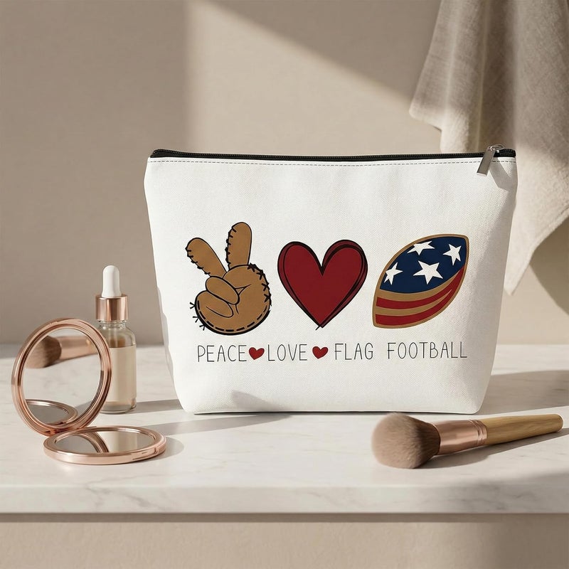 JILLICK Peace Love Flag Football Makeup Bag - Canvas Zipper Cosmetic Pouch with USA Print, Organizer Case for Game Day Essentials, Makeup Pens Toiletries, Travel Carry - Image 3