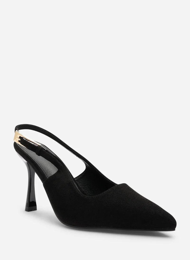 Where's That From  'Tiana' Suede Pointed Toe Sling Back Mid Heel with Buckle Strap for Women | Best Price UAE
