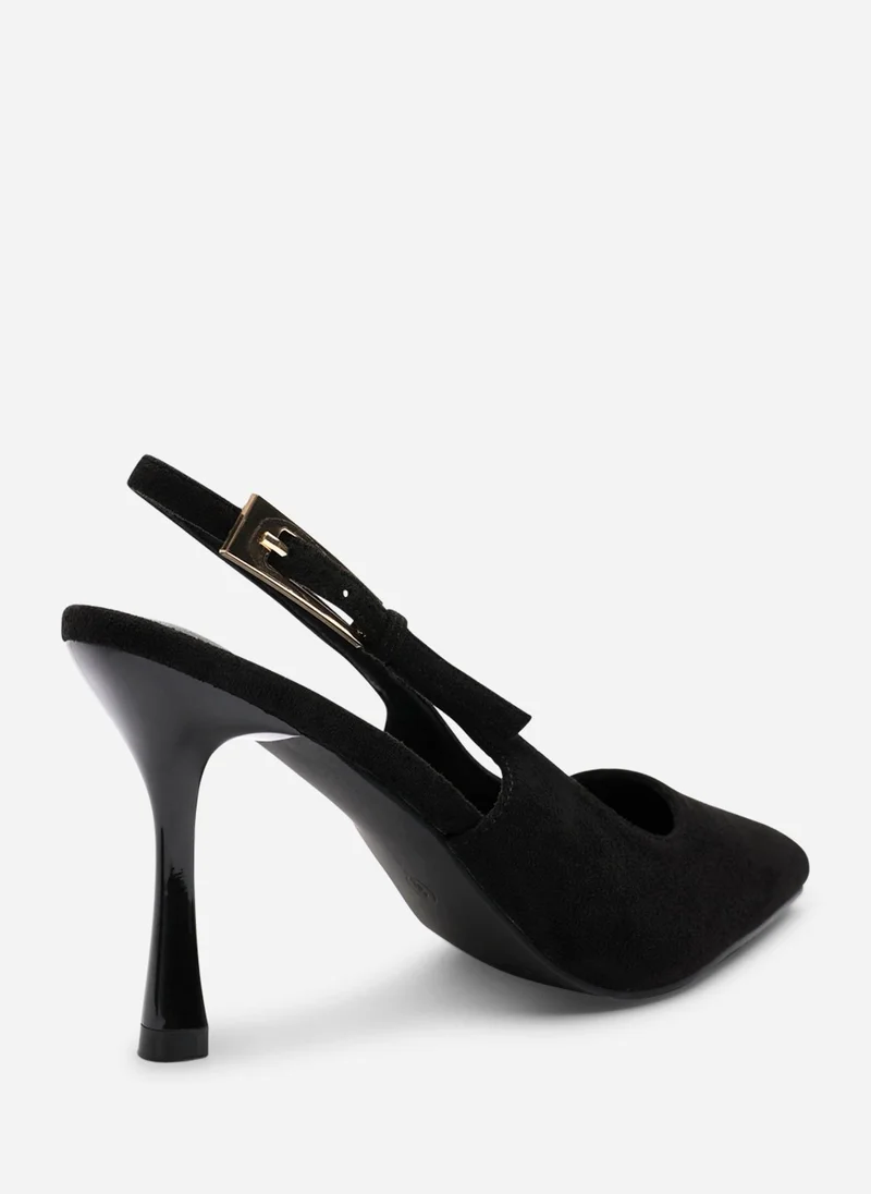 Where's That From  'Tiana' Suede Pointed Toe Sling Back Mid Heel with Buckle Strap for Women | Best Price UAE
