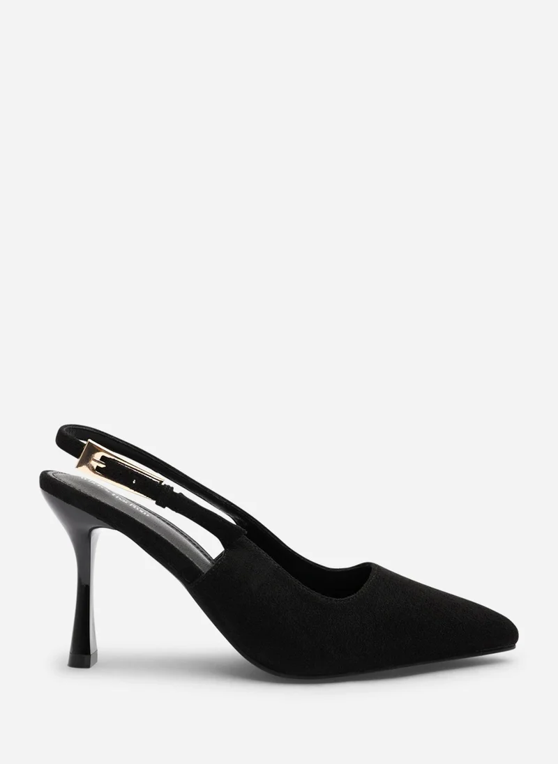 Where's That From 'Tiana' Suede Pointed Toe Sling Back Mid Heel with Buckle Strap