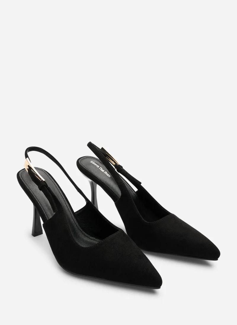 Where's That From  'Tiana' Suede Pointed Toe Sling Back Mid Heel with Buckle Strap for Women | Best Price UAE