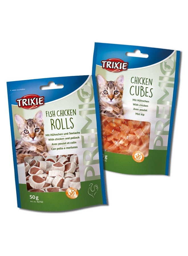Trixie Cat Treat Combo Of Premio Chicken Cubes And Premio Fish Chicken/Pollock Rolls, Nutrient Rich Treats For Cats, Suitable For All Breeds - (Pack Of 2) - Image 1