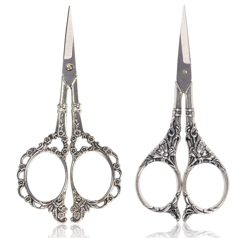 BIHRTC Scissors 4.5 Inch Small Sewing Scissors Plum Blossom Scissors and European Style Scissors Stainless Steel Shears for Cross Stitch Cutting Embroidery Sewing Handcraft Craft Silver Scissors - Image 1