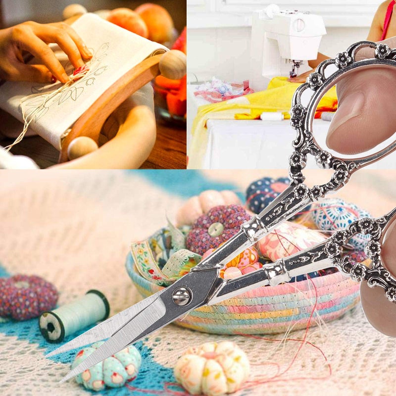 BIHRTC Scissors 4.5 Inch Small Sewing Scissors Plum Blossom Scissors and European Style Scissors Stainless Steel Shears for Cross Stitch Cutting Embroidery Sewing Handcraft Craft Silver Scissors - Image 5