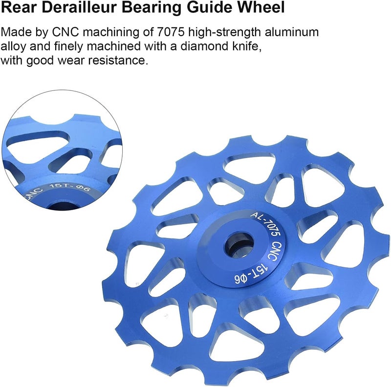 cheekyglo Rear Derailleur Pulley, 15T Mountain Bicycle Jockey Wheel Rear Derailleur Steel Bearing Guide Roller Pulley Bike Derailleur Accessory blue - Image 2
