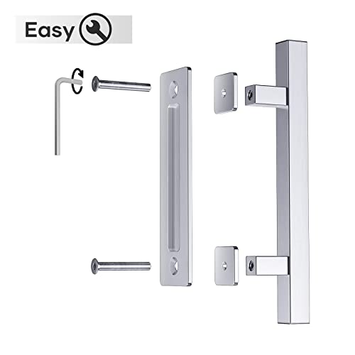 EaseLife 12" Stainless Steel Sliding Barn Door Pull Handle with Flush Hardware Set,Double Sided,Brushed Finish,Anti-Rust Anti-Corrosion,Easy Install,Square,2 Pack - Image 5