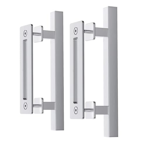 EaseLife 12" Stainless Steel Sliding Barn Door Pull Handle with Flush Hardware Set,Double Sided,Brushed Finish,Anti-Rust Anti-Corrosion,Easy Install,Square,2 Pack - Image 1