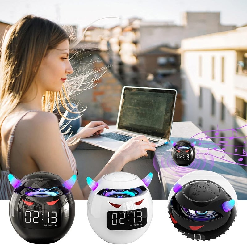 ميكينج تك مكبر صوت بلوتوث لاسلكي، فلاش LED محمول للاستخدام الخارجي، ساعة منبه لغرفة الأطفال، مضخم صوت، مشغل TF مع ميكروفون للمكالمات بدون استخدام اليدين (أسود) - Image 2