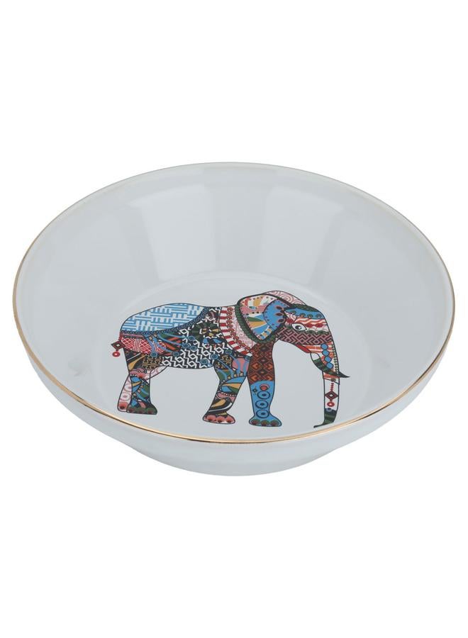 Alsaif Porcelain Serving Plate 24 Cm Round Deep Elephant Pattern White - Image 2