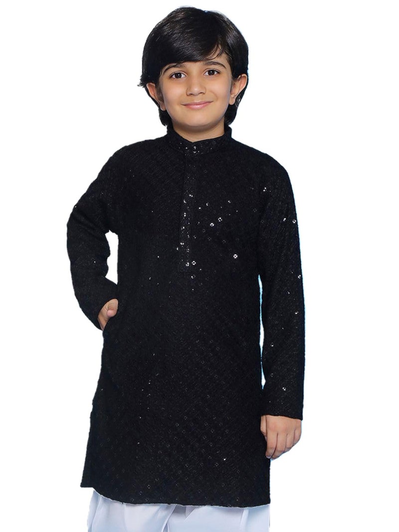 AJ DEZINES Kids Cotton Full Sleeve Sequined Black Kurta for Boys - Ethnic wear | Special Occasion & Party Outfit | Chikankari Kurta for boys - Regular Fit - Image 1