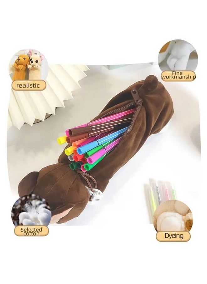 DD RETAILS DD RETAILS Plush Puppy Shape Pencil Pouch || Cute Animal Soft Pencil Case with Zipper || Multifunctional Stationery Organizer for Boys & Girls (Pack of 1) (Multicolor) (Puppy Pouch)  - Image 4