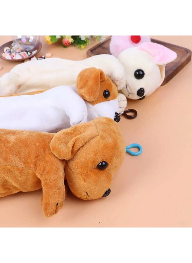 DD RETAILS DD RETAILS Plush Puppy Shape Pencil Pouch || Cute Animal Soft Pencil Case with Zipper || Multifunctional Stationery Organizer for Boys & Girls (Pack of 1) (Multicolor) (Puppy Pouch)  - Image 3