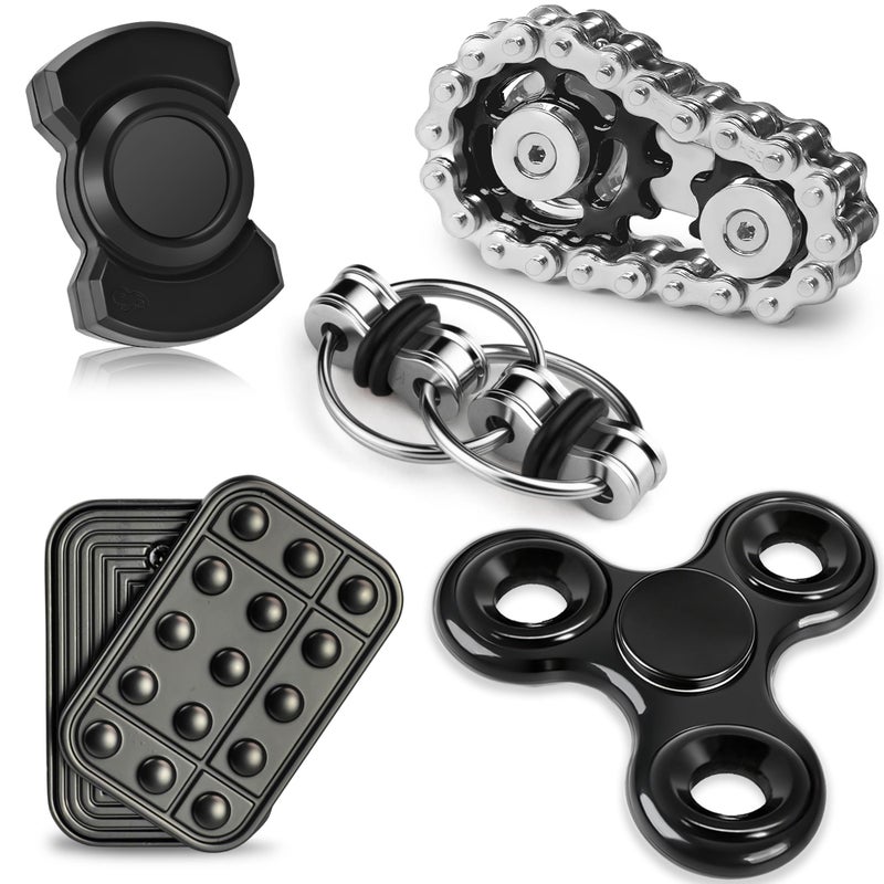 Chilvil 5 Pcs Fidget Toys Adults Teen Metal Fidgets Spinner for Teens Boys Magnetic Slider Cool Gadgets Office Desk Toy Stress Relief Sensory Items Figette for Classroom Autism ADHD Anxiety Gifts - Image 2
