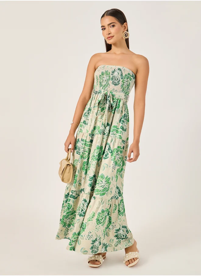 ستايلي Floral Print Bandeau Neck A-Line Maxi Dress