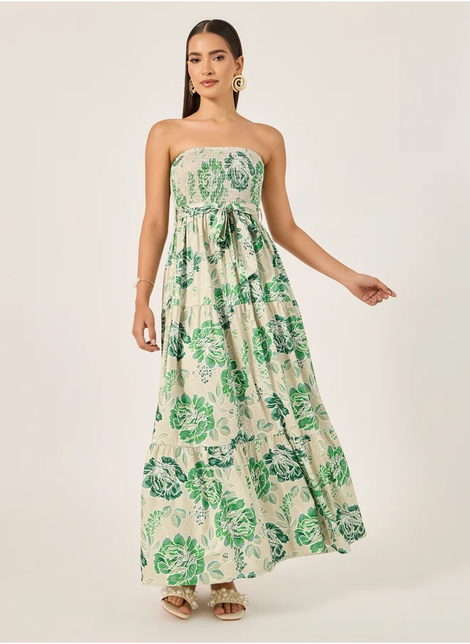 ستايلي Floral Print Bandeau Neck A-Line Maxi Dress