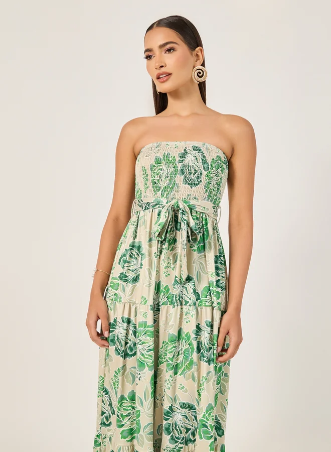 Styli Floral Strapless Maxi Dress