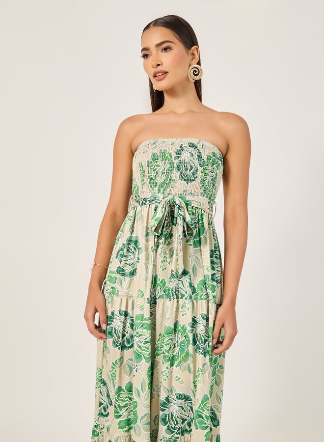 ستايلي فستان ماكسي بدون حمالات بنقوش الزهور - Image 3