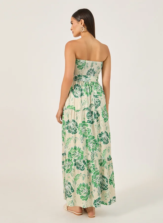 Styli Floral Strapless Maxi Dress
