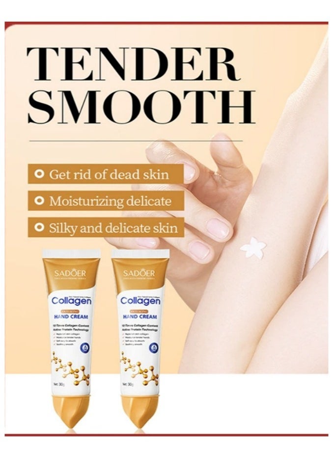 SADOER 2-PACKS Collagen Anti Wrinkle Hand Cream, Nourishing Whitening Moisturizing Skin Care Cream, Fast Absorbing Anti Ageing Hand Cream, Smooth And Soft Skin Crack Repair Cream To Remove Wrinkles Darkness 30g*2 - Image 3
