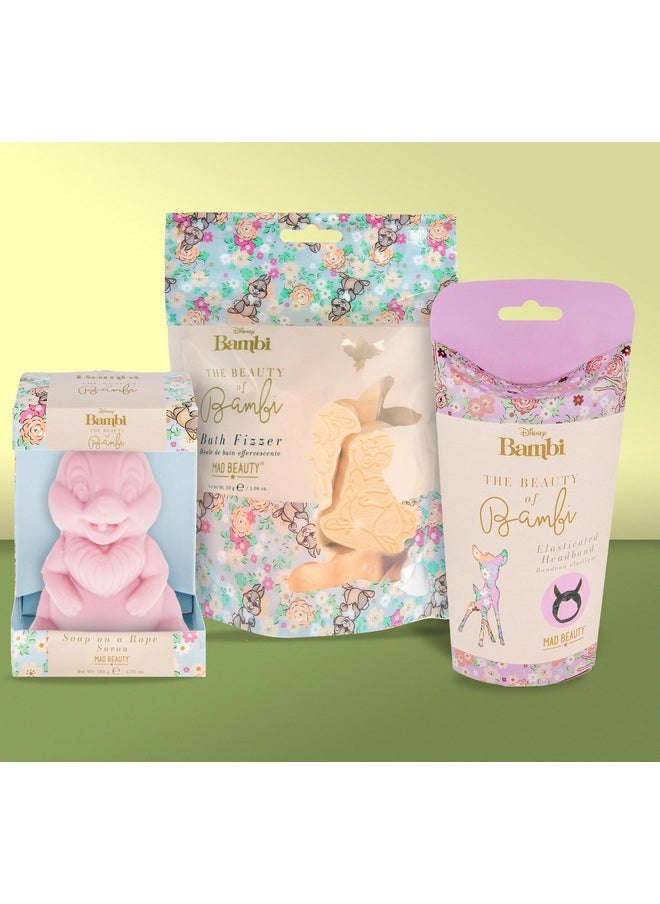 Mad Beauty Disney Tumper Pamer Set Gift Bundle Pack Of 6 Thumper Bath Fizzers Bambi Elastic Headband Thumper Soap On A Rope Great Gift  - Image 2