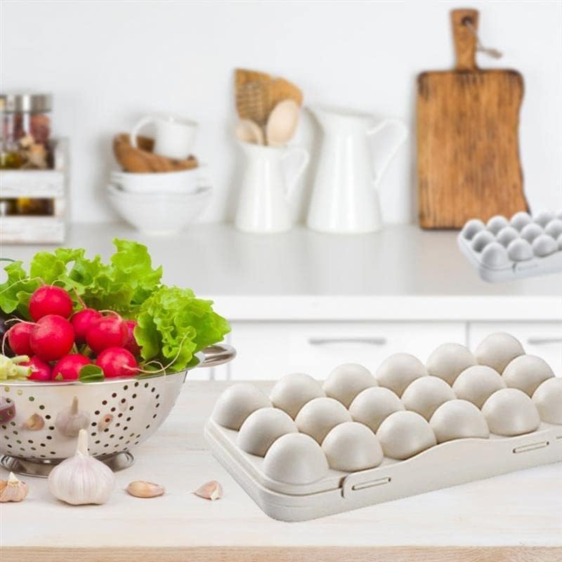 CREDSY 18 Grids Egg Tray with Lid Stackable Egg Container Egg Organizer for Refrigerator Stackable Egg Tray Household Egg Box Egg Preservation Box Buckle Design Freestanding Egg Tray Cream - Image 4