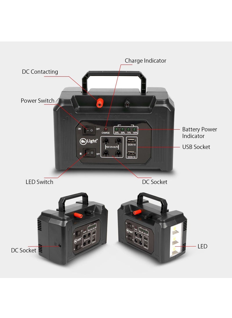 Mr. Light - 7000mAH Portable Power Station With 4 Bulbs And Solar Panel Power Adapter Hi Power LED Bright Light - Image 1