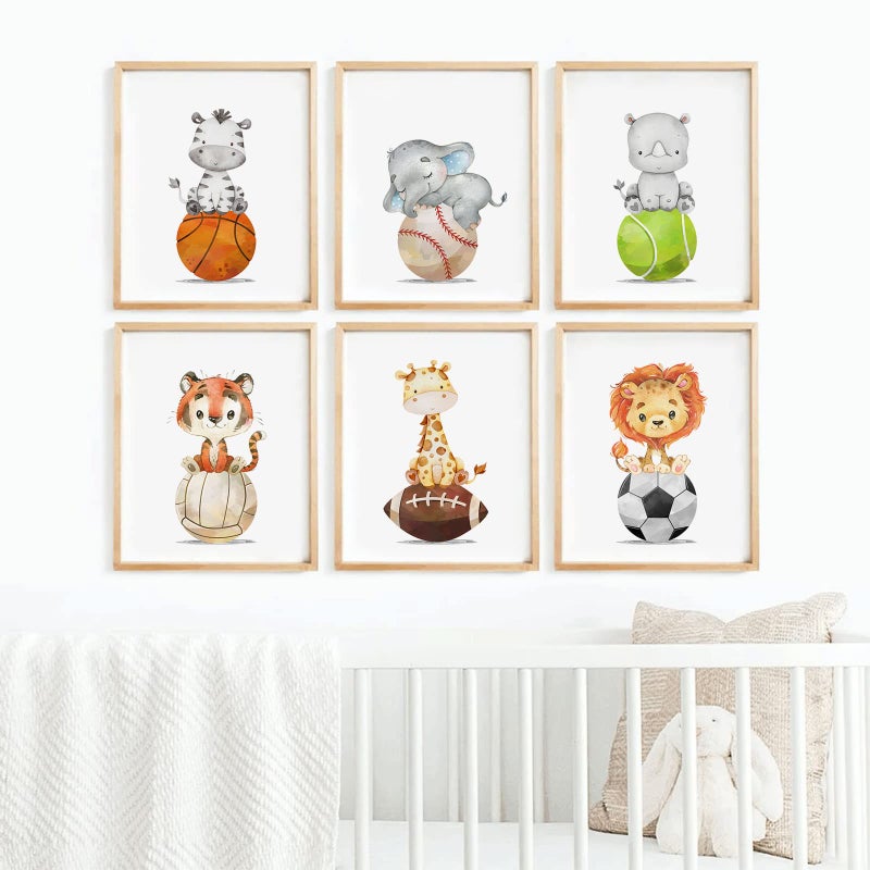 Baccone Baby Boy Wall Art Nursery Sports Decor Safari Animal Canvas Wall Art Woodland Baby Boy Room Poster Prints Nursery Artwork Pictures for Bedroom 12x16 set of 6 Inch UNFRAMED - Image 2