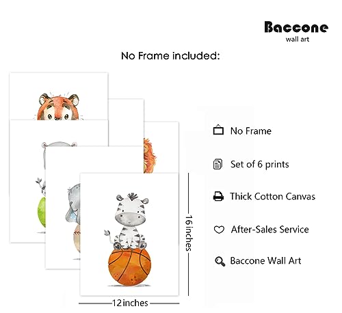 Baccone Baby Boy Wall Art Nursery Sports Decor Safari Animal Canvas Wall Art Woodland Baby Boy Room Poster Prints Nursery Artwork Pictures for Bedroom 12x16 set of 6 Inch UNFRAMED - Image 3