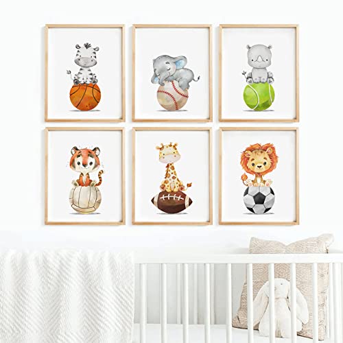 Baccone Baby Boy Wall Art Nursery Sports Decor Safari Animal Canvas Wall Art Woodland Baby Boy Room Poster Prints Nursery Artwork Pictures for Bedroom 12x16 set of 6 Inch UNFRAMED - Image 1