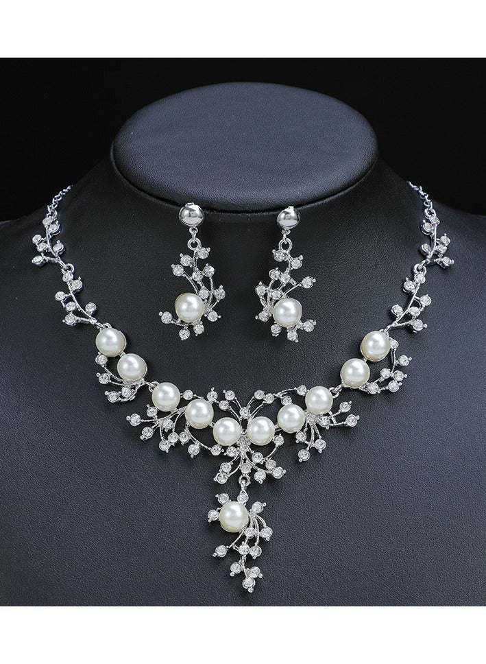 2 Piece Necklace & Earrings Jewelry Set Delicate Silver Rhinestone Embellished Jewelry Set is a gift for ladies to give to girlfriends, wives, mothers, bridesmaids, wedding parties, evening balls, accessories  - Image 1