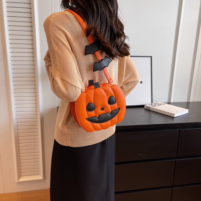 Halloween Pumpkin Bag 2026 Fashion Color Block Shoulder Bag Cartoon - Image 2