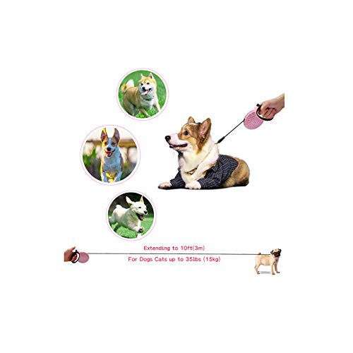 Triumilynn Pink Rhinestone Retractable Dog Leash Bling 10ft, Sparkle Sparkling Pet Cat Leash for Small Breed, Bling Crystal Small Dog Leash Cute, Girl Dog Lead Waste Bags Dispenser Included, 360° Tangle-Free - Image 5