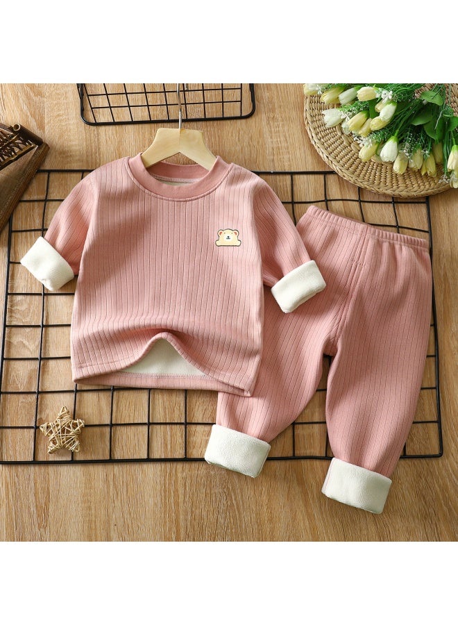 Children's Warm Suit Fleece-lined Thickened Autumn And Winter New Baby Base Underwear Children's Autumn Clothes Long Pants Children's Suit