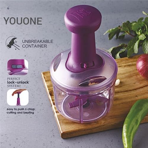 YOUONE Food Chopper, Steel Large Manual Hand - Push Chop Vegetable Onion Chopper Mixer Cutter to Cut Vegetable,Fruits, Tomato, Potato (1000 ML) - Image 4