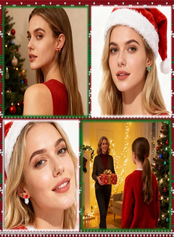 Dcfywl731 Christmas Earrings for Women Stocking Stuffers Xmas Holiday Stud Earrings Bow Tree Snowflake Bell Reindeer Dangle Earring Christmas Jewelry Gifts Outfits Accessories - Image 3