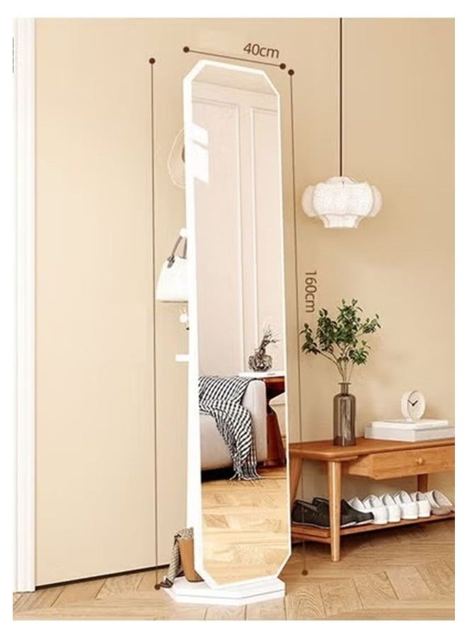 keke Antique-Style Rotating Full-Length Mirror with Integrated Coat & Storage Rack – Unique Shaped Floor Mirror for Bedroom & Living Room 40 width 160 Length White Color - Image 1